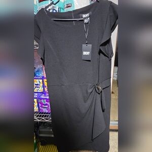 DKNY Black Midi Dress with Side Ring Detail